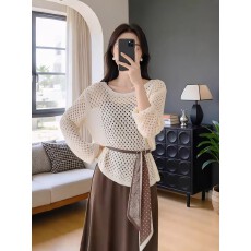 批发夏季新款2026慵懒松弛氛围感气质V领镂空宽松百搭防晒<b class='q'>针织</b>衫<b class='q'>罩衫</b>