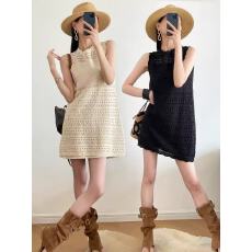 批发新款两件套法式复古度假风镂空无袖针织<b class='q'>背心裙</b>女夏季<b class='q'>连衣裙</b>女裙
