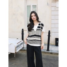 批发老钱松弛显瘦条纹针织衫开衫春季叠穿马甲