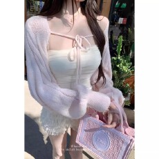 批发甜妹风麻花纹理坎肩针织开衫女早春2026年新款温柔气质纯欲短上衣