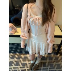 批发孔真烦呐 张元英同款粉色针织开衫女温柔甜美早春百搭外搭上衣