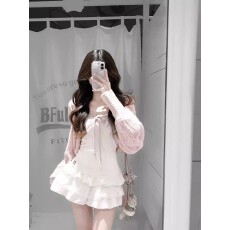 批发张元英同款Threeti*韩国小众设计慵懒风短款系带针织披肩开衫女