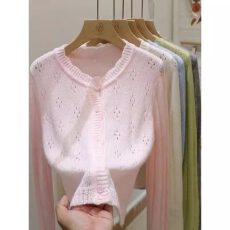 批发时尚新款早秋季针织开衫女2025年薄款透气空调衫韩版百搭长袖上衣