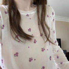 批发多巴胺韩系女装夏季新款蝴蝶印花薄款长袖网纱透感防晒上衣