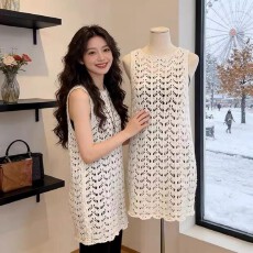批发中长款钩花镂空针织背心<b class='q'>连衣裙</b>女2026春夏新款气质叠穿无袖上衣