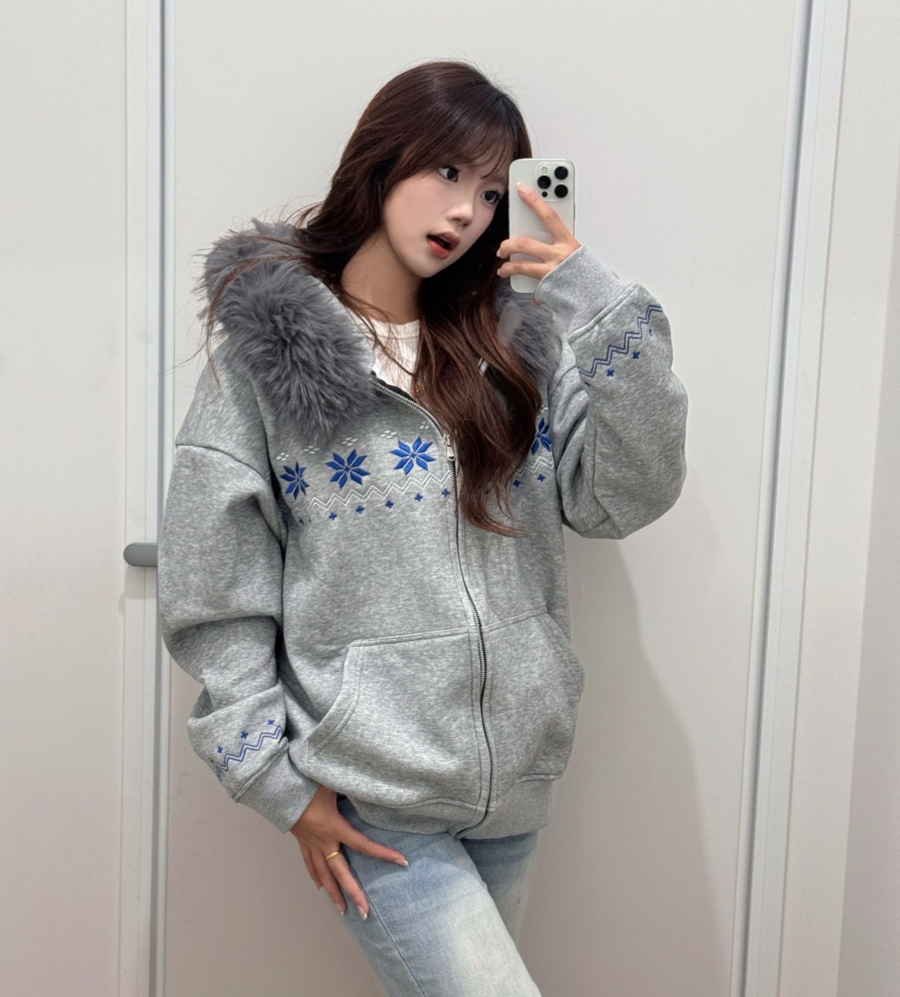 加绒 毛领可拆卸 纯棉华棉复合卫衣女