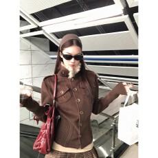 批发短款外套女秋冬2025新款毛领棉衣小个子棉袄棕色夹棉棉服女