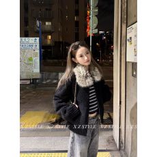 批发加厚500克毛领小颗粒羊羔毛外套<b class='q'>女</b>秋冬季新款皮毛一体黑色皮草