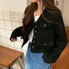 批发洋气黑色小香风外套2025秋冬长袖流苏名媛风宽松百搭开衫短外套<b class='q'>女</b>