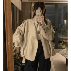 批发kumikumi美拉德咖色PU皮长袖夹克外套女<b class='q'>冬</b>季百搭宽松显瘦上衣