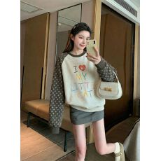 批发官图特价薄款卫衣女2026春秋<b class='q'>新款</b>插肩袖爱心波点撞色宽松圆领上衣