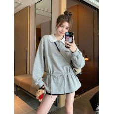 批发官图特价空气层250克薄款卫衣女春秋<b class='q'>新款</b>抽绳刺绣宽松Polo领上衣