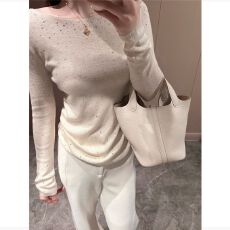 批发法式气质重工烫钻长袖针织衫女春秋<b class='q'>新款</b>修身打底衫高级感内搭上衣