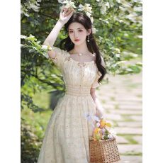 批发法式碎花高腰打揽<b class='q'>连衣裙</b>气质收腰甜美风初恋碎花小清新超仙女长裙