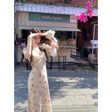 批发白塔玫瑰<b class='q'>连衣裙</b>女温柔<b class='q'>仙女</b>风夏秋花边韩系chic别致穿搭氛围感长裙