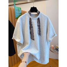 批发【21支纯棉】特大码300斤独特丝巾t恤女短袖2026新款宽松上衣