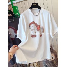 批发21支纯棉-210克100%棉 2026年春夏装短袖T恤<b class='q'>女</b>韩版印花