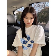 批发21支纯棉-210克100%棉 2026年春夏装短袖T恤<b class='q'>女</b>韩版印花