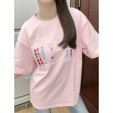 批发刺绣贴布+内里铺布（纯棉220克精梳紧密）短袖<b class='q'>t</b><b class='q'>恤</b>女