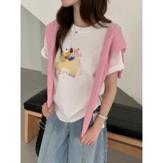 批发彩点螺纹短袖t恤2026年夏潮刺绣正肩修身短款圆领上衣韩版女装