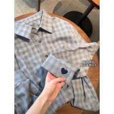 批发蓝色翻领磨毛格子衬衫女2026早春新款<b class='q'>百搭</b>显瘦衬衣