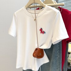 批发实拍立体卡通刺绣短袖T恤女夏季韩版宽松<b class='q'>显瘦</b>打底衫内搭外穿上衣