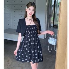 批发实拍【两件套】<b class='q'>大码</b>辣妹吊带连衣裙赫本风胖MM显瘦裙子披肩两件套