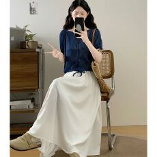 批发实拍【两件套】夏季森系设计感套装小众短款百搭<b class='q'>衬衫</b>半身裙两件套