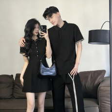 批发2026夏季40支<b class='q'>纯棉</b>1*1高弹 情侣一衣一裙收腰显瘦小黑裙<b class='q'>连衣裙</b>