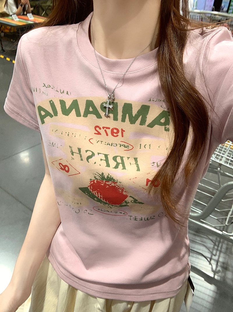 경관 그림 1 1 순면 리브 210 그램 반팔 티셔츠 여성 Z아 어깨 새로운 한 부서 슬림해 보이는 라운드 넥 맨위