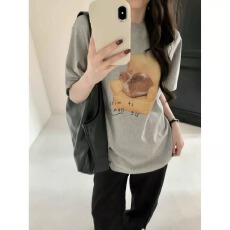 21支纯棉-210克100%棉 2026年春夏装短袖T恤女韩版印花