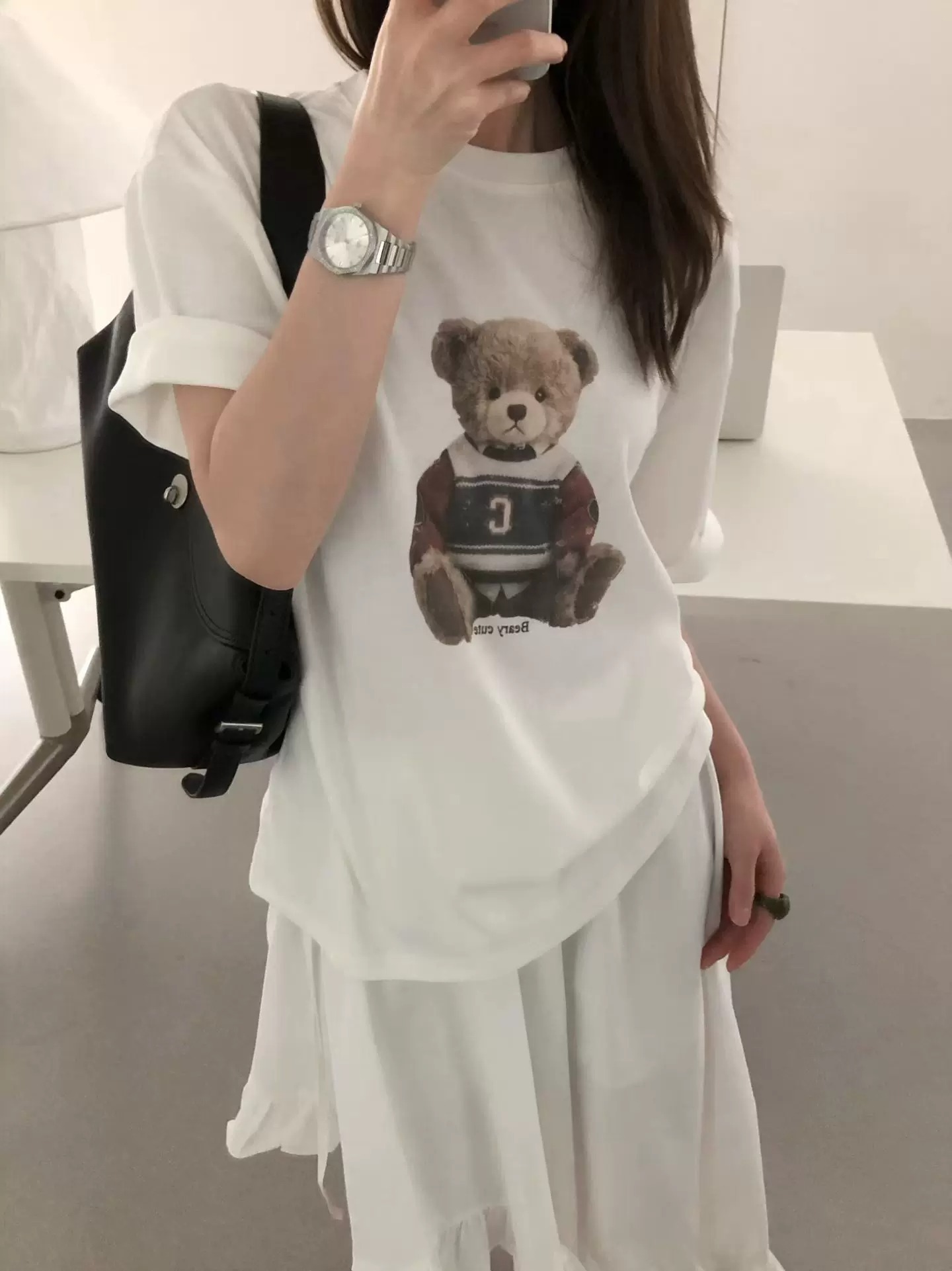 21 순면 210 그램 2026 년 봄 여름 드레스 반팔 티셔츠 여성 한국 스타일 프린트