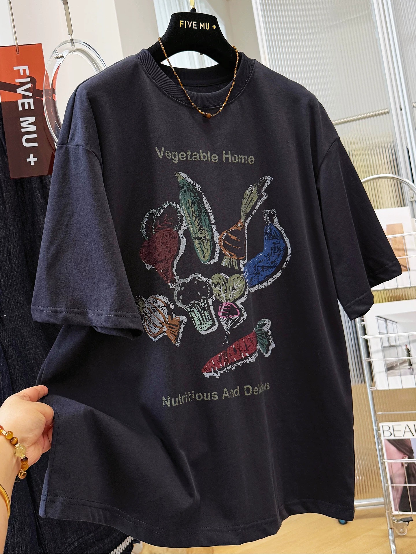 21 순면 210 그램 2026 년 봄 여름 드레스 반팔 티셔츠 여성 한국 스타일 프린트