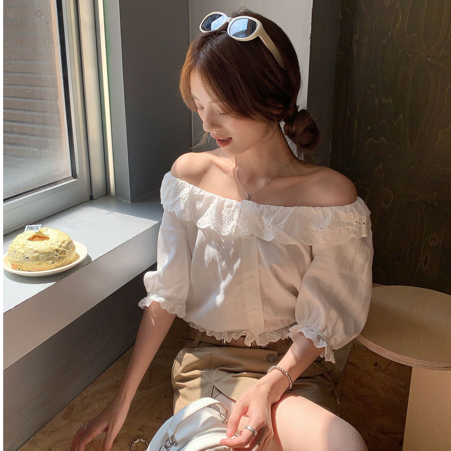 원본 사람들 면 원단 물 용해 레이스 프랑스식 화이트 레이스 레이스 셔츠 패션 미니멀리즘 착용 가져 가라. 여성 의류