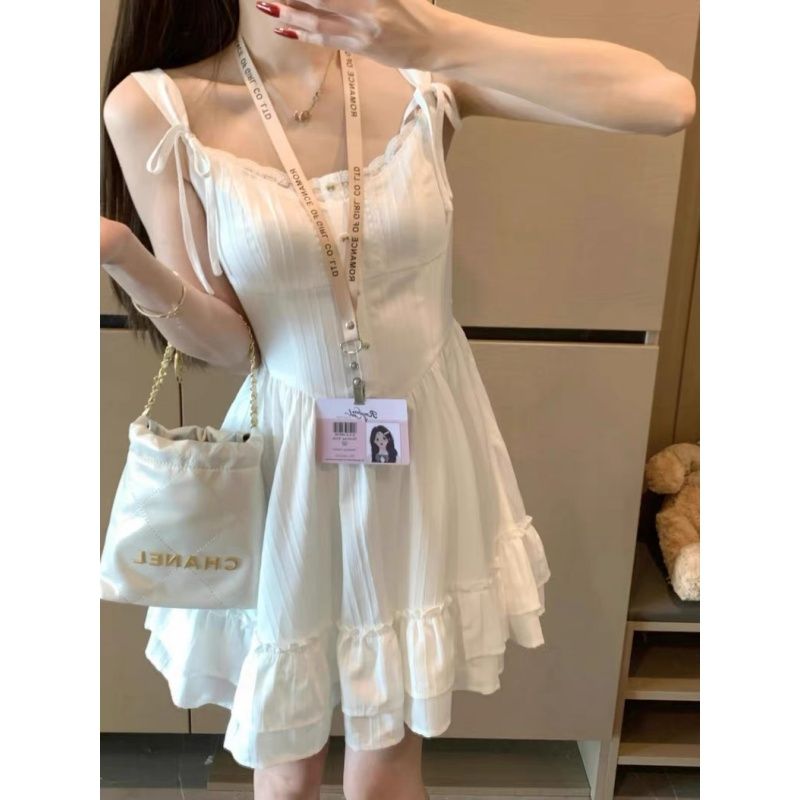 순수한 욕망 바람 우유 달콤한 샤오 바이 치마 여름 새로운 슬립 허리 수축 드레스 레이스 측면 고급 센스 프랑스식 품격 미니 스커트