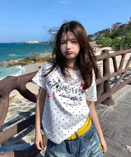 220 그램 40 빗질하다 92 면 8 암모니아 Lun 이후 패키지 칼라 몸매 가꾸기 슬림해 보이는 긍정적 인 어깨 반팔 티셔츠 여성 여름 도트 무늬