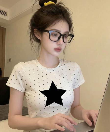 도트 무늬 몸매 가꾸기 40 220 그램 92 면 8 암모니아 Lun 전후 전체 인쇄 도트 무늬 몸매 가꾸기 프린트 반팔 티셔츠 여성