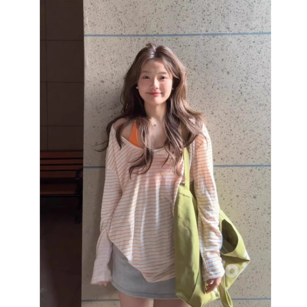 150그램 눈꽃 면 65 면 35 폴리에스터 스트라이프 긴팔 티셔츠 여성 루즈핏 슬림해 보이는 스택 착용 마이크로 ~을 통해 자외선 차단 블라우스