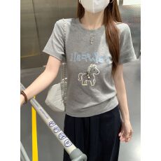 批发实拍<b class='q'>特价</b>1*1螺纹210克短袖t恤女装夏季新款正肩卡通刺绣圆领上衣
