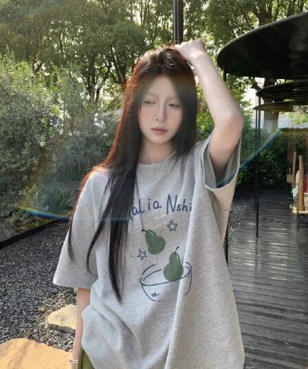 21 순면 210 그램 2026 년 여름 드레스 반팔 티셔츠 여성 프린트