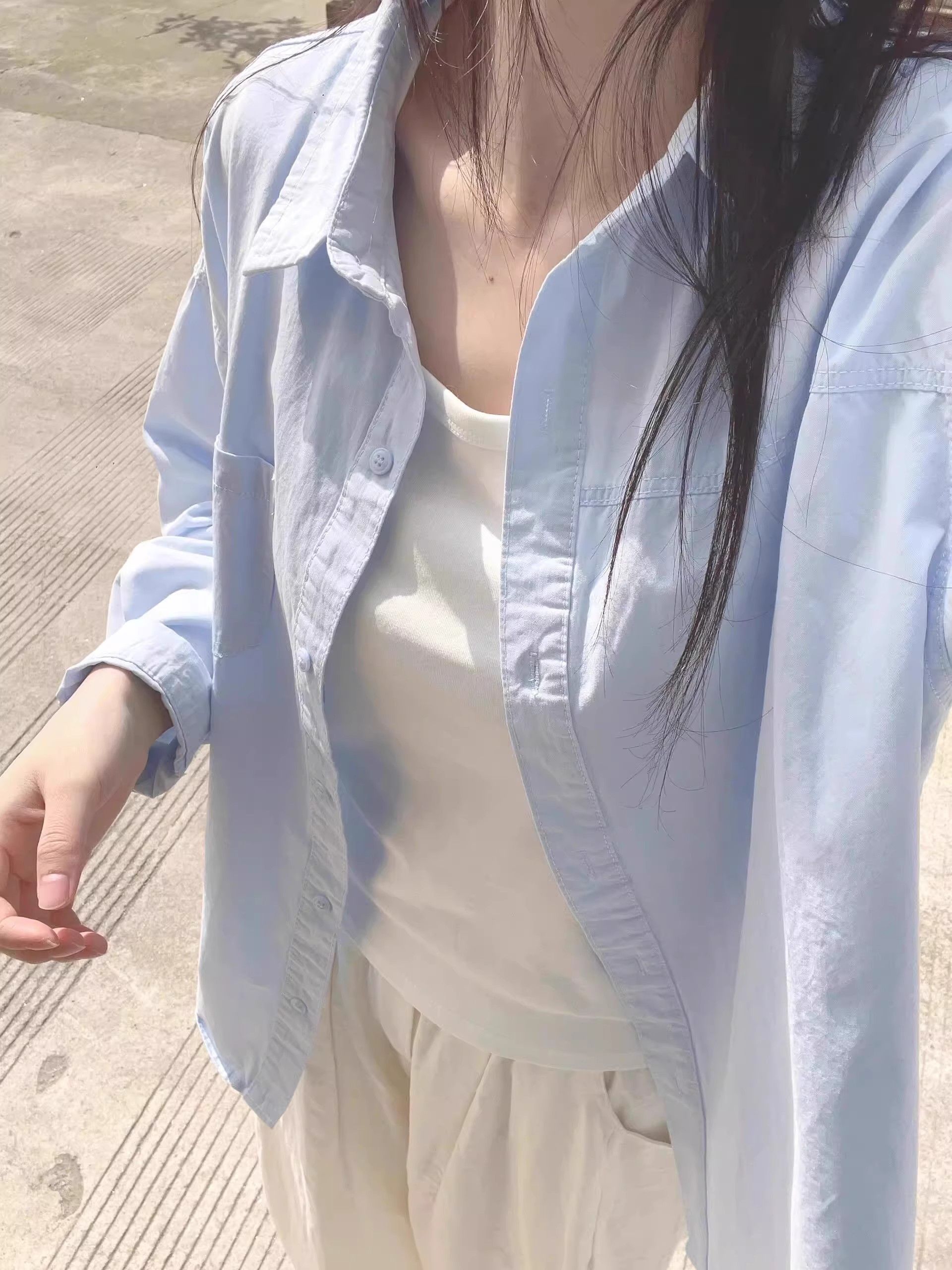 2026 워싱 면 100% 파란색 여성 셔츠 새로운 폴로 칼라 인사이드 가져 가라. 긴팔 셔츠 외출용 한 첨부 된 의류