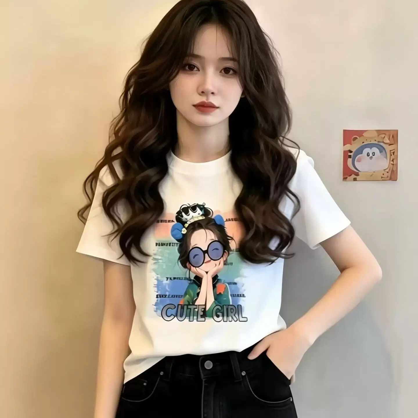 40 220 그램 빗질하다 92 면 8 암모니아 Lun 이후 패키지 칼라 몸매 가꾸기 슬림해 보이는 긍정적 인 어깨 반팔 티셔츠 여성