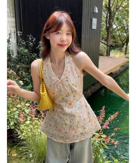 원본 자수 원단 행침 목 스트랩 자수 조끼 꽃무늬 봄 여름 새로운 외국 가스 민소매 맨위