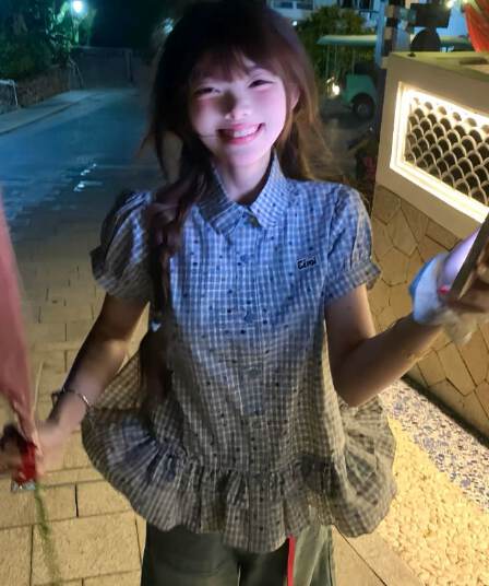 한국 스타일 파란색 색상 포인트 polo 프릴 반팔 여성 봄 여름 새로운 작은 키 다용도 슬림해 보이는 맨위