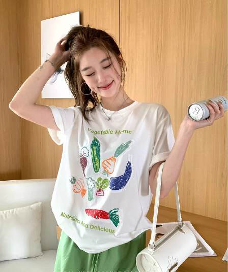 21 순면 210 그램 순면 여름 드레스 반팔 티셔츠 여성 한국 스타일 빅 사이즈 루즈핏