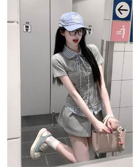 학원 스타일 한 부서 chic 세트 여성 여름 자이언트 잘 생긴 작은 키 관대 한 점잖은 여름 ootd 착용 가져 가라. 전체 집합