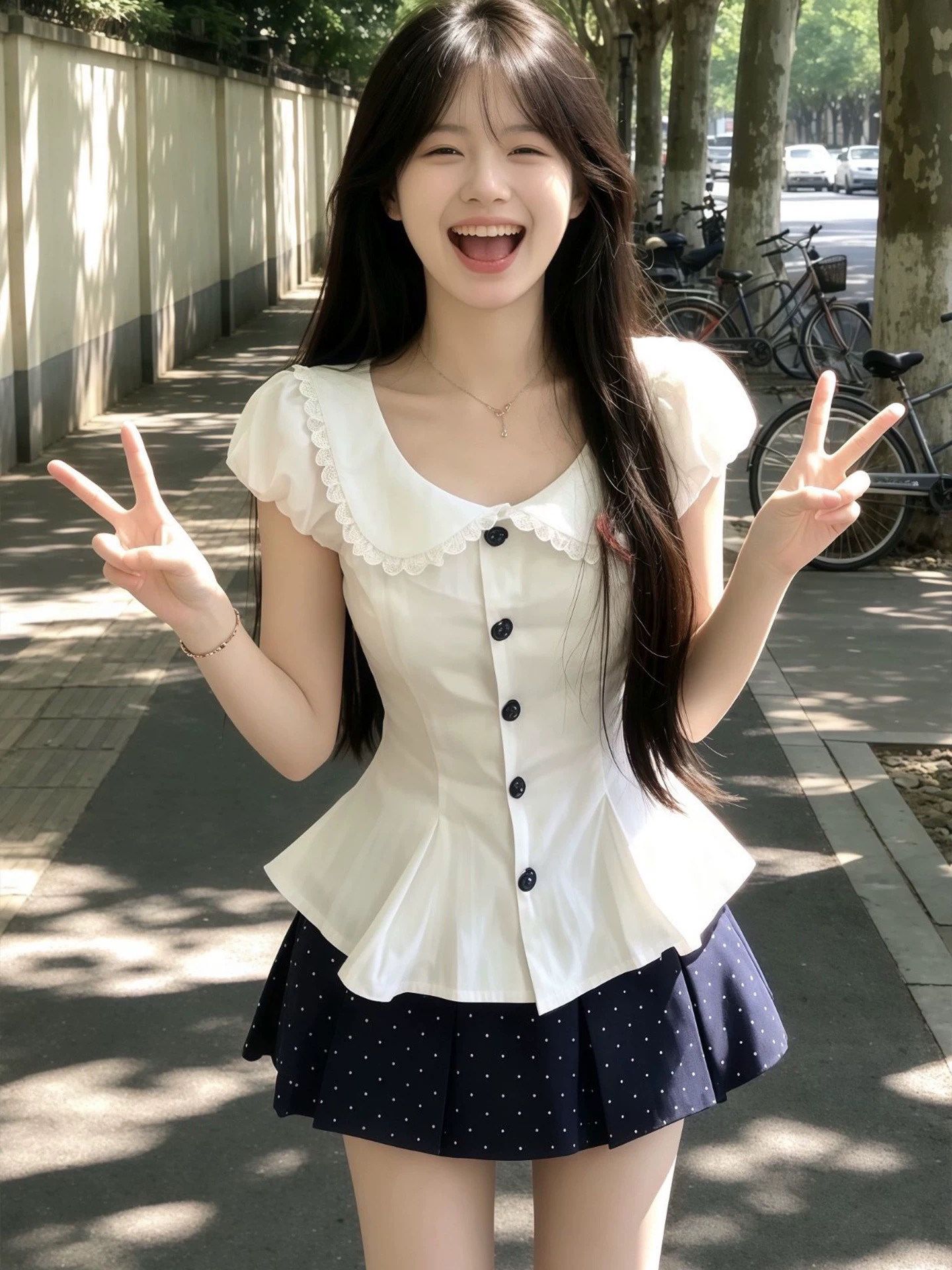 순수한 욕망 섹시함 핫걸 착용 가져 가라. 학원 스타일 허리 수축 슬림해 보이는 맨위 jk 유니폼 도트 무늬 반신 치마바지 여름 세트