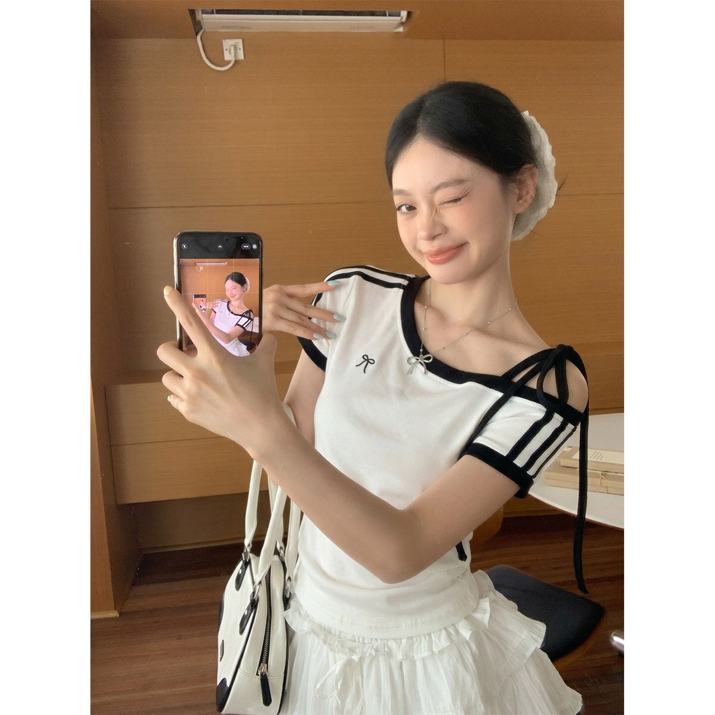 원본 것 원단 아메리칸 비스듬한 오프숄더 스트랩 스트라이프 반팔 티셔츠 여름 핫걸 긍정적 인 어깨 의류