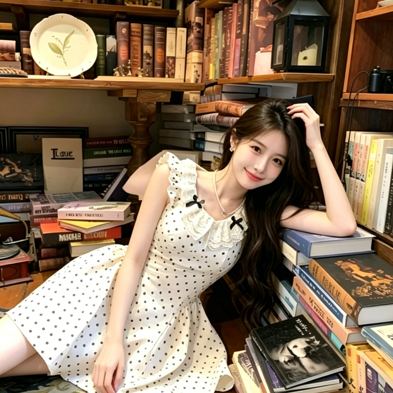 2026 화이트 치자 나무 밀크 셰이크 프랑스식 천 금빛 바람 miu 부서 도트 무늬 여성 드레스 여름 Feifei 소매 cos