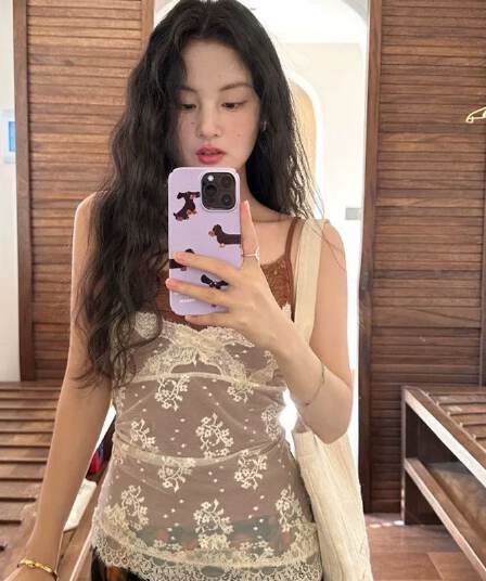 패치워크 배색 페이크 레이어드 디자인 센스 조끼 슬립 여성 몸매 가꾸기 다용도 외출용 레이스 레이스 민소매 맨위 여름